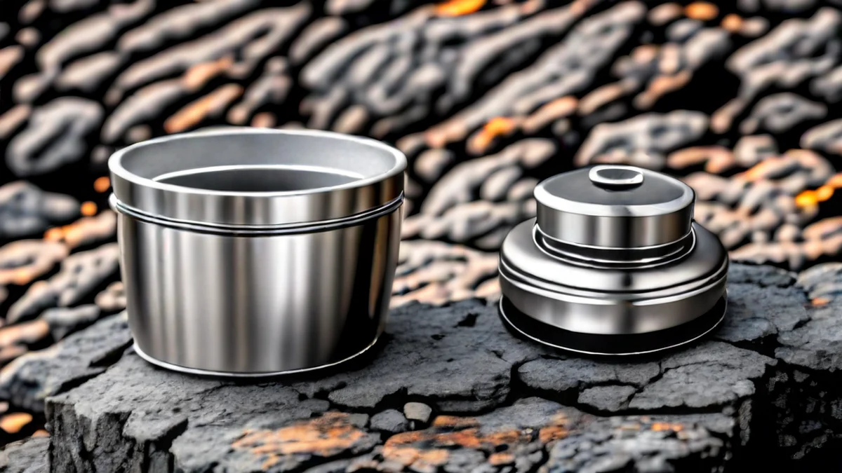 Portable campingstove met ingebouwde pan voor het koken op de weg.